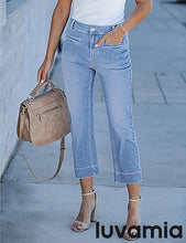luvamia Capri Jeans for Women High Waisted Slim Straight Stretchy Denim Capris Pants Welt Pockets Casual Cropped Jeans