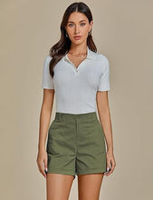 LUVAMIA Women's High Waisted Lightweight Quick Dry Relaxed Fit Shorts Summer Folded Hem.