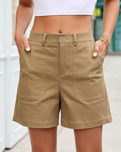 luvamia Summer Shorts for Women High Waisted Dressy Causal Cotton Chino Elastic Waist 5 Inch Inseam Mid Thigh Shorts