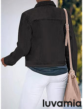 luvamia Women's Basic Button Down Stretch Fitted Long Sleeves Denim Jean Jacket