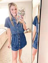 luvamia Women Casual Denim Dress Short Sleeve Tie Waist Classic Jean Shirt Dress