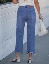 luvamia FleXclusive Straight Leg Jeans for Women Cropped Trendy Mid Rise Baggy Loose Distressed Casual Raw Hem Stretchy Denim Pants