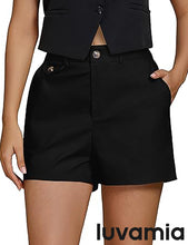 LUVAMIA Women's Shorts High Waist Zipper Closure Elastic Band Waistband Casual Wear Short Pants