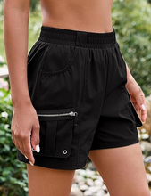 luvamia Hiking Shorts for Women Elastic Waist Pull On Quick Dry Zipper Pockets Lightweight Camping 5" Inseam Cargo Shorts