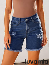 LUVAMIA Women's High Waisted Distressed Raw Hem Stretch Denim Shorts