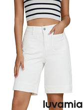 LUVAMIA Women's Knee-Length Bermuda Summer Denim Shorts Barely Shorts
