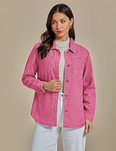 LUVAMIA Denim Jackets for Women Trendy Long Sleeve Button Down Shirt Jacket with Pocket