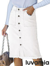 luvamia Women's Casual Mid Rise Button Down Frayed Raw Hem Fit Denim Jean Skirt