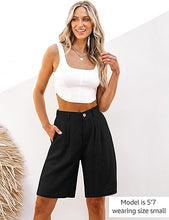 luvamia Bermuda Shorts for Women High Waisted Linen Dressy Casual Pleated Wide Leg Summer Shorts with Elastic Waist
