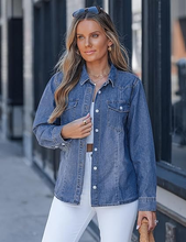 luvamia FleXclusive Denim Shirts for Women Long Sleeve Button Down Chambray Relaxed Fit Western Jean Shirts Casual Collared Jean Top