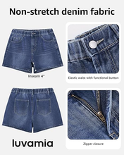 luvamia FleXclusive Jean Shorts for Women High Waisted Baggy Wide Leg Elastic Waist Mom Denim Shorts 4" Inseam Casual Summer Jorts