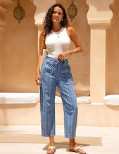 luvamia FleXclusive Barrel Jeans Women Trendy Striped Cropped High Waisted Pull On Elastic Waist Wide Leg Casual Stretch Denim Pants