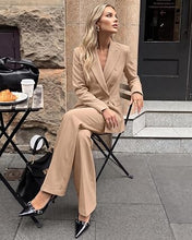 luvamia Pants Suits Women 2 Piece Double Breasted Business Casual Outfits Classic Notch Lapel, Wide Leg Pants, Structured Shoulders, Professional Dressy Pantsuit Set, Office Chic, 2026 Fall Fashion