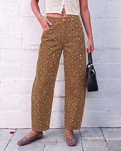 luvamia Barrel Jeans Women Deer Print High Waisted Patterned Denim Pants Knee Darts, 27.5" Inseam, Stretchy, Patterned Pants, Deer Fawn Print, Baggy Jeans Y2K, Speckled Dots, Concert Outfits Women