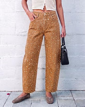 luvamia Barrel Jeans Women Deer Print High Waisted Patterned Denim Pants Knee Darts, 27.5" Inseam, Stretchy, Patterned Pants, Deer Fawn Print, Baggy Jeans Y2K, Speckled Dots, Concert Outfits Women