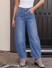luvamia FleXcLusive Barrel Jeans Women Trendy High Waisted Wide Leg Baggy Denim Pants Adjustable Back Cinched Waist, Front Seam Jeans, Ankle Length, Stretchy Jeans for Women, 28 Inch Inseam, Casual Fall Outfit