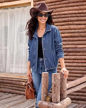 luvamia Jean Jacket Women Funnel Neck Zip Up Oversized Casual Denim Jackets Long Sleeve Short Jackets for Women, Elastic Hem Detail, Side Slant Pockets, Drop Shoulder, No Stretch, Western Fall Outfits