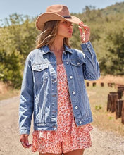 luvamia Jean Jacket Women Button Down Long Sleeve Oversized Denim Jackets Casual Jackets for Women Trendy, 2 Functional Side Pockets, No Stretch, Western Fall Outfits, Country Concert Outfits