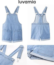 LUVAMIA Women's Denim Jumpsuit Overall Adjustable Sleeveless Stretch Short Romper Jean.