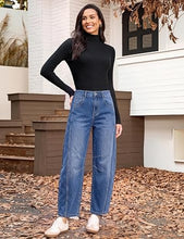 luvamia FleXcLusive Barrel Jeans Women Trendy High Waisted Wide Leg Baggy Denim Pants Adjustable Back Cinched Waist, Front Seam Jeans, Ankle Length, Stretchy Jeans for Women, 28 Inch Inseam, Casual Fall Outfit