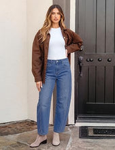 luvamia FleXcLusive Barrel Jeans Women Trendy High Waisted Wide Leg Baggy Denim Pants Adjustable Back Cinched Waist, Front Seam Jeans, Ankle Length, Stretchy Jeans for Women, 28 Inch Inseam, Casual Fall Outfit