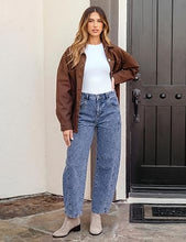 luvamia FleXcLusive Barrel Jeans Women Trendy High Waisted Wide Leg Baggy Denim Pants Adjustable Back Cinched Waist, Front Seam Jeans, Ankle Length, Stretchy Jeans for Women, 28 Inch Inseam, Casual Fall Outfit