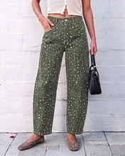 luvamia Barrel Jeans Women Deer Print High Waisted Patterned Denim Pants Knee Darts, 27.5" Inseam, Stretchy, Patterned Pants, Deer Fawn Print, Baggy Jeans Y2K, Speckled Dots, Concert Outfits Women
