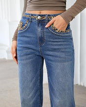 luvamia FleXcLusive Wide Leg Jeans for Women High Waisted Leopard Patchwork Denim Pants Stretchy, Baggy Straight Leg, 29.5" Inseam, Leopard Trimmed Waist & Front Pockets, Cheetah Print Back Pockets, Western Outfit