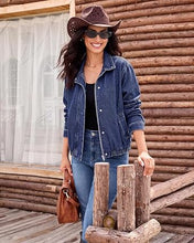 luvamia Jean Jacket Women Funnel Neck Zip Up Oversized Casual Denim Jackets Long Sleeve Short Jackets for Women, Elastic Hem Detail, Side Slant Pockets, Drop Shoulder, No Stretch, Western Fall Outfits