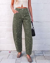 luvamia Barrel Jeans Women Deer Print High Waisted Patterned Denim Pants Knee Darts, 27.5" Inseam, Stretchy, Patterned Pants, Deer Fawn Print, Baggy Jeans Y2K, Speckled Dots, Concert Outfits Women