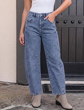 luvamia FleXcLusive Barrel Jeans Women Trendy High Waisted Wide Leg Baggy Denim Pants Adjustable Back Cinched Waist, Front Seam Jeans, Ankle Length, Stretchy Jeans for Women, 28 Inch Inseam, Casual Fall Outfit