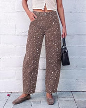 luvamia Barrel Jeans Women Deer Print High Waisted Patterned Denim Pants Knee Darts, 27.5" Inseam, Stretchy, Patterned Pants, Deer Fawn Print, Baggy Jeans Y2K, Speckled Dots, Concert Outfits Women