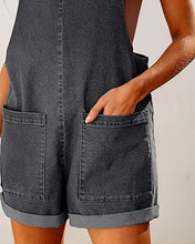 LUVAMIA Women's Denim Jumpsuit Overall Adjustable Sleeveless Stretch Short Romper Jean.