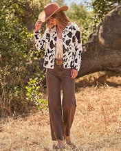 luvamia Faux Suede Cow Print Fall Jackets For Women Cropped Jacket Shacket Faux Leather, Full Lining, Button Down Shackets For Women With Pockets, Oversized Fall Outerwear, Cowgirl Outfits For Women