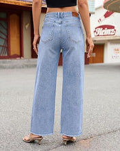 luvamia FleXclusive Wide Leg Jeans for Women High Waisted Stretchy Denim Pants Raw Hem Wide Leg Jeans, 90s Baggy Straight, High Rise, Stretch, 29.5 Inch Inseam, Button Front, Raw Hem, Western Outfit for Women