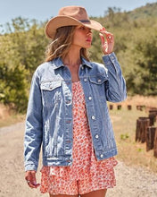 luvamia Jean Jacket Women Button Down Long Sleeve Oversized Denim Jackets Casual Jackets for Women Trendy, 2 Functional Side Pockets, No Stretch, Western Fall Outfits, Country Concert Outfits