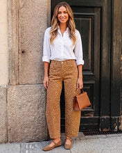 luvamia Barrel Jeans Women Deer Print High Waisted Patterned Denim Pants Knee Darts, 27.5" Inseam, Stretchy, Patterned Pants, Deer Fawn Print, Baggy Jeans Y2K, Speckled Dots, Concert Outfits Women