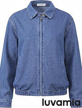 luvamia Oversized Jean Jacket Women Zip Up Bomber Denim Jacket Fall Outfits Modern Bomber Silhouette, Loose Fall Jackets, Elasticized Hem, Button-Tab Collar, Dropped Shoulders, Trendy Western Outfits