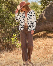 luvamia Faux Suede Cow Print Fall Jackets For Women Cropped Jacket Shacket Faux Leather, Full Lining, Button Down Shackets For Women With Pockets, Oversized Fall Outerwear, Cowgirl Outfits For Women