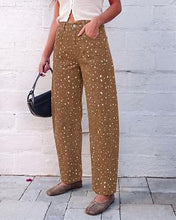luvamia Barrel Jeans Women Deer Print High Waisted Patterned Denim Pants Knee Darts, 27.5" Inseam, Stretchy, Patterned Pants, Deer Fawn Print, Baggy Jeans Y2K, Speckled Dots, Concert Outfits Women