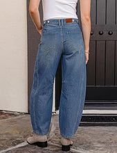 luvamia FleXcLusive Barrel Jeans Women Trendy High Waisted Wide Leg Baggy Denim Pants Adjustable Back Cinched Waist, Front Seam Jeans, Ankle Length, Stretchy Jeans for Women, 28 Inch Inseam, Casual Fall Outfit