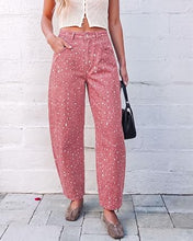 luvamia Barrel Jeans Women Deer Print High Waisted Patterned Denim Pants Knee Darts, 27.5" Inseam, Stretchy, Patterned Pants, Deer Fawn Print, Baggy Jeans Y2K, Speckled Dots, Concert Outfits Women
