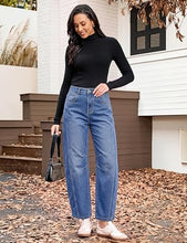 luvamia FleXcLusive Barrel Jeans Women Trendy High Waisted Wide Leg Baggy Denim Pants Adjustable Back Cinched Waist, Front Seam Jeans, Ankle Length, Stretchy Jeans for Women, 28 Inch Inseam, Casual Fall Outfit