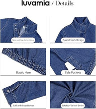 luvamia Jean Jacket Women Funnel Neck Zip Up Oversized Casual Denim Jackets Long Sleeve Short Jackets for Women, Elastic Hem Detail, Side Slant Pockets, Drop Shoulder, No Stretch, Western Fall Outfits