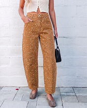 luvamia Barrel Jeans Women Deer Print High Waisted Patterned Denim Pants Knee Darts, 27.5" Inseam, Stretchy, Patterned Pants, Deer Fawn Print, Baggy Jeans Y2K, Speckled Dots, Concert Outfits Women