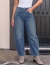 luvamia FleXcLusive Barrel Jeans Women Trendy High Waisted Wide Leg Baggy Denim Pants Adjustable Back Cinched Waist, Front Seam Jeans, Ankle Length, Stretchy Jeans for Women, 28 Inch Inseam, Casual Fall Outfit