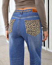 luvamia FleXcLusive Wide Leg Jeans for Women High Waisted Leopard Patchwork Denim Pants Stretchy, Baggy Straight Leg, 29.5" Inseam, Leopard Trimmed Waist & Front Pockets, Cheetah Print Back Pockets, Western Outfit