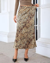 luvamia Women Satin Skirt Leopard Print Maxi Long Stretchy Elastic Skirts Cheetah Animal Print, Bias Cut Skirt, A-Line, High Waisted, Flowy Long Slip Skirts, Elastic Waistband, Fall Outfits for Women