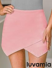 LUVAMIA Denim High Waisted Shorts Skort Stretch Asymmetrical Wrap Skirt