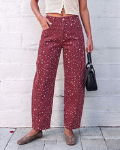 luvamia Barrel Jeans Women Deer Print High Waisted Patterned Denim Pants Knee Darts, 27.5" Inseam, Stretchy, Patterned Pants, Deer Fawn Print, Baggy Jeans Y2K, Speckled Dots, Concert Outfits Women